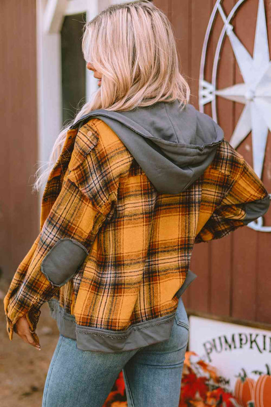 Plaid Hooded Button Front Jacket Shop One Place