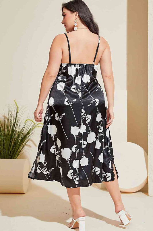 Plus Size Floral Lace Trim Side Slit Night Dress Shop One Place