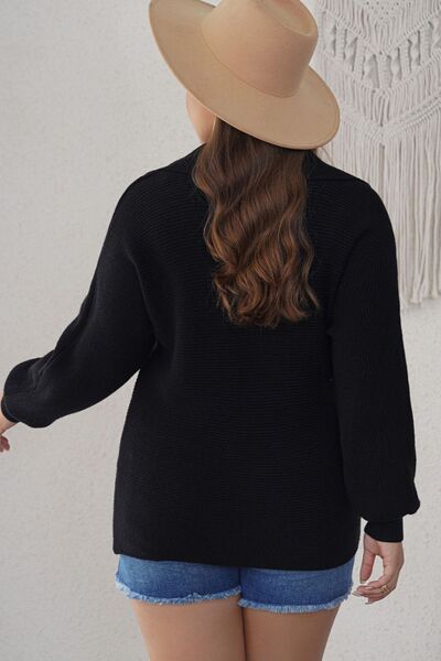Plus Size Collared Neck Long Sleeve Sweater Shop One Place