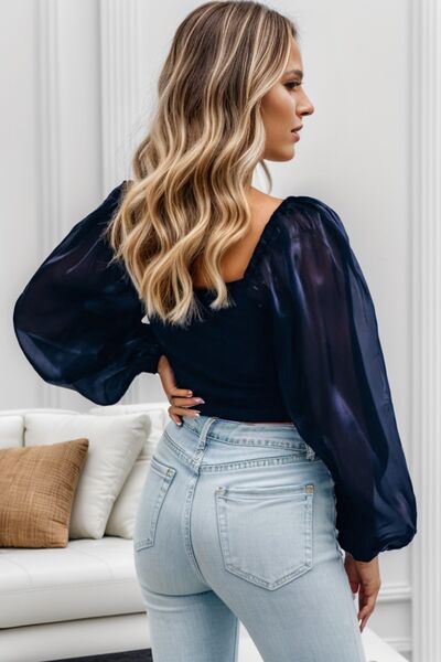 Square Neck Balloon Sleeve Blouse Shop One Place