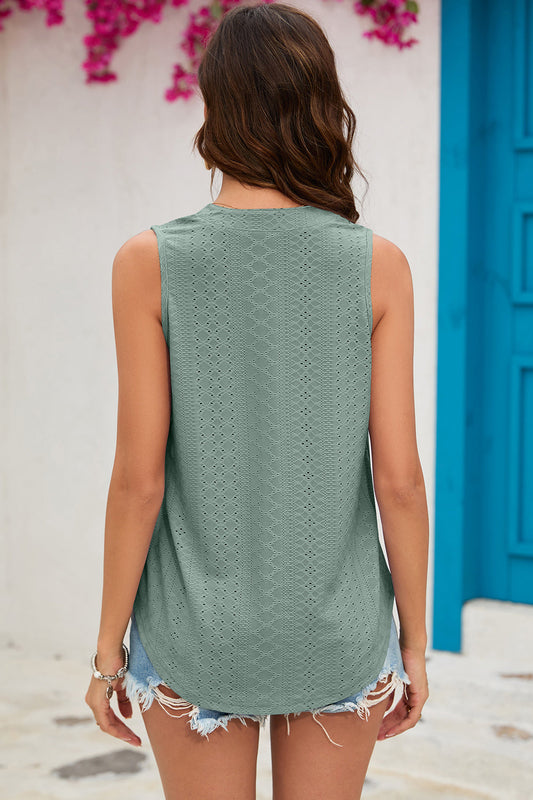 Eyelet Notched Sleeveless Top Shop One Place