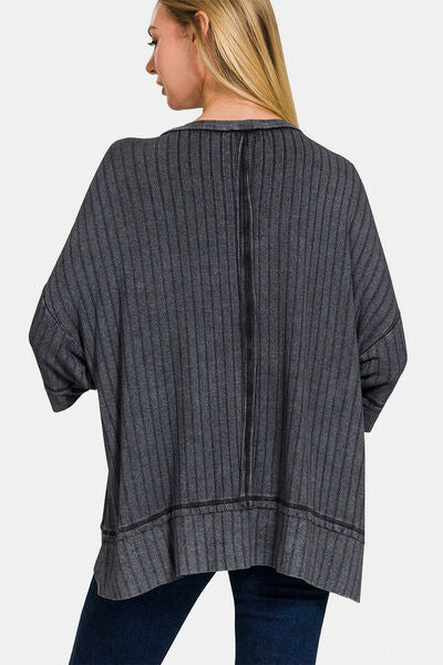 Zenana Washed Ribbed Drop Shoulder Half Sleeve Top Shop One Place