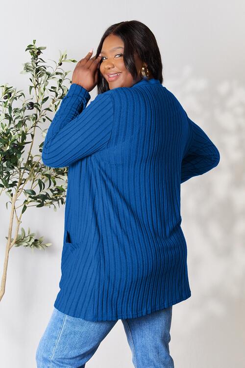 Basic Bae Full Size Ribbed Open Front Cardigan with Pockets Shop One Place