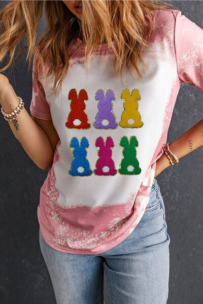 Rabbit Round Neck Short Sleeve T-Shirt Shop One Place