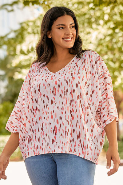 Plus Size Printed V-Neck Blouse Shop One Place
