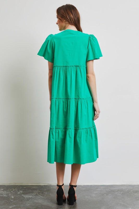 HEYSON Full Size Cotton Poplin Ruffled Tiered Midi Dress Shop One Place