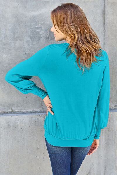 Basic Bae Full Size V-Neck Lantern Sleeve Blouse Shop One Place