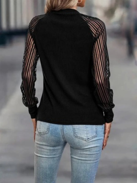 Mock Neck Raglan Sleeve Blouse Shop One Place