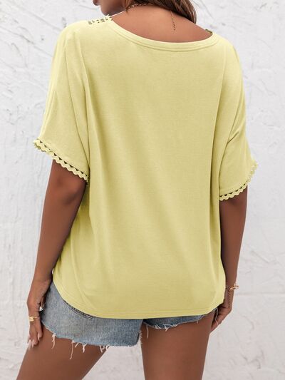 Lace Detail V-Neck T-Shirt Shop One Place