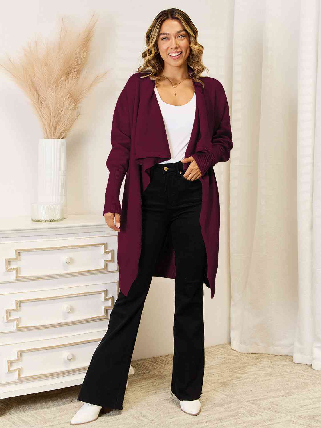 Long Sleeve Open Front Longline Cardigan Shop One Place
