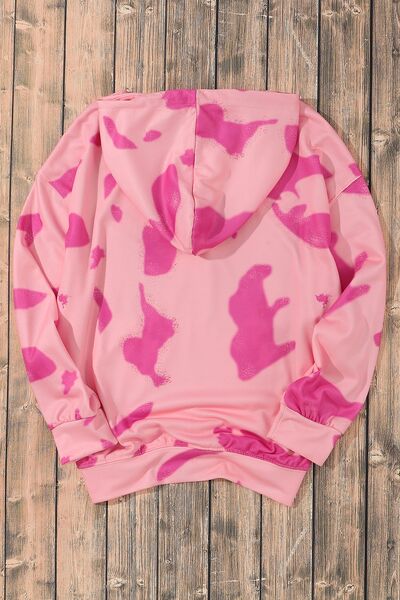 Printed Drawstring Kangaroo Pocket Hoodie Shop One Place