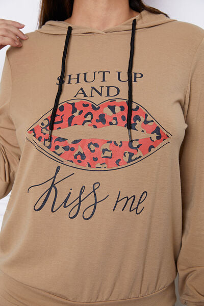 SHUT UP AND KISS ME Lip Graphic Hooded Top and Drawstring Pants Set Shop One Place