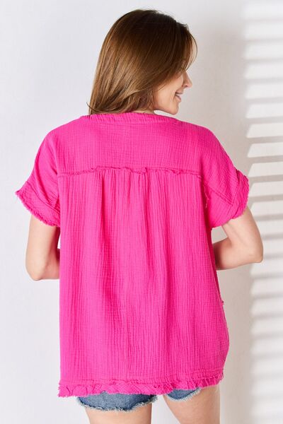 Zenana Full Size Raw Hem Short Sleeve Top Shop One Place