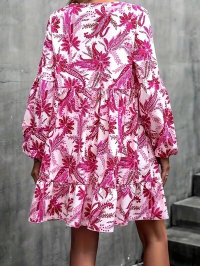 Floral V-Neck Balloon Sleeve Dress Shop One Place