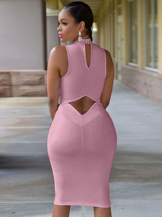 Cutout Mock Neck Sleeveless Dress Shop One Place