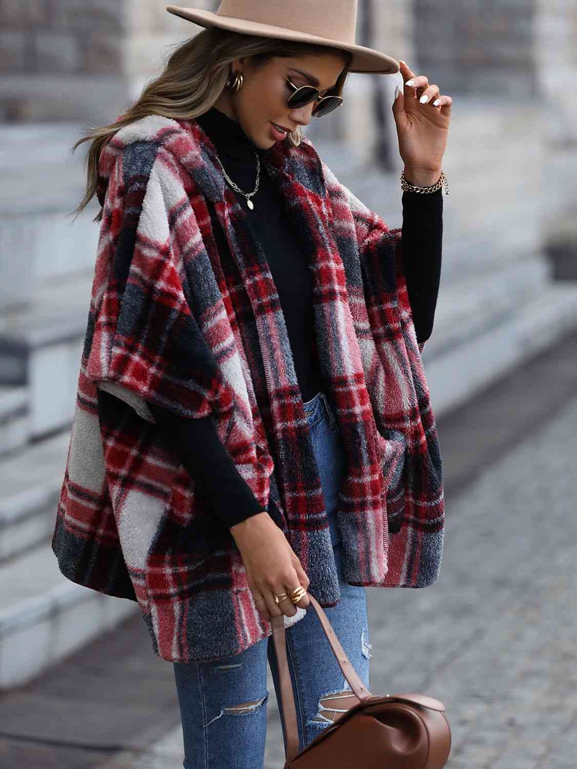 Plaid Hooded Coat with Pockets Shop One Place