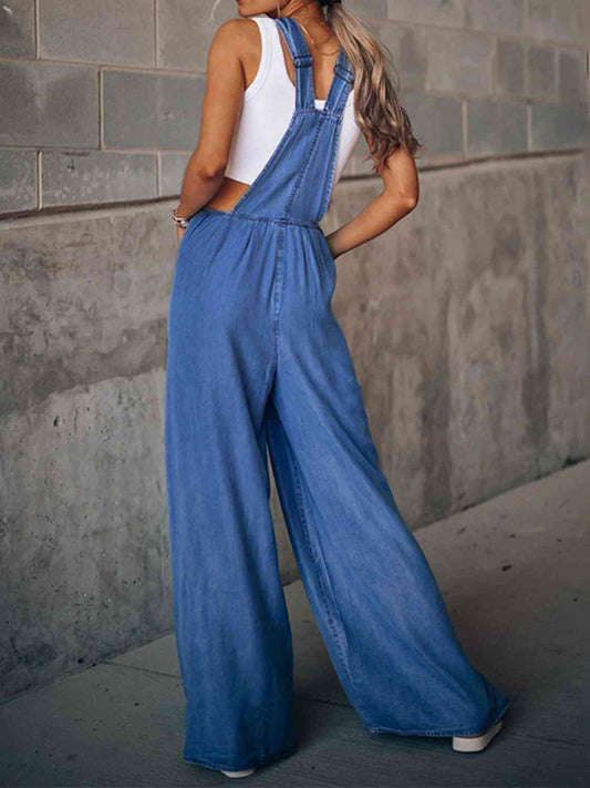 Wide Leg Denim Overalls Shop One Place