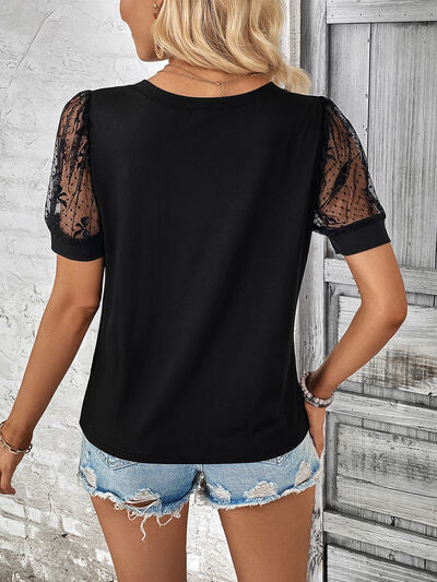 Bow Pattern V-Neck Short Sleeve T-Shirt Shop One Place