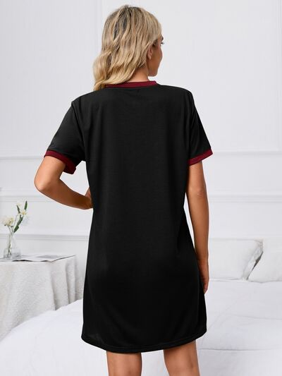 Contrast Trim Round Neck Mini Dress Shop One Place