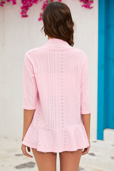Eyelet Open Front Cardigan Shop One Place