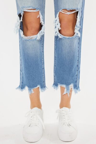 Kancan High Waist Chewed Up Straight Mom Jeans Shop One Place
