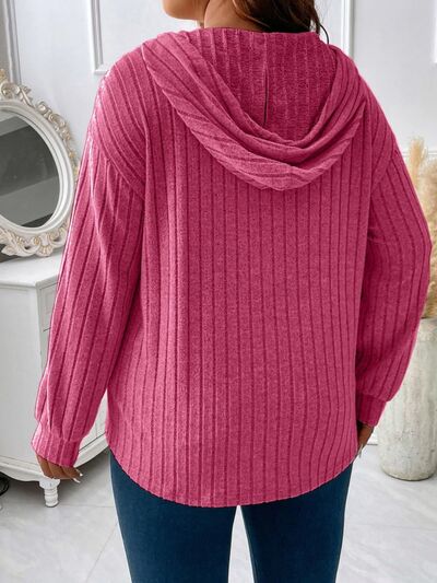 Plus Size Drawstring Dropped Shoulder Hooded T-Shirt Shop One Place