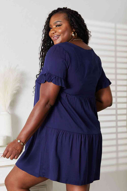 V-Neck Flounce Sleeve Tiered Dress Shop One Place