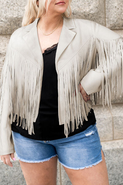 Plus Size Fringe Open Front Jacket Shop One Place