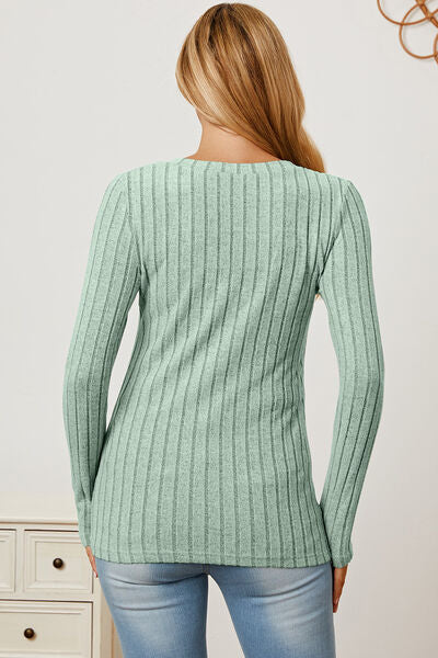 Basic Bae Full Size Ribbed V-Neck Long Sleeve T-Shirt Shop One Place