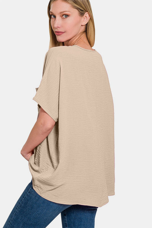 Zenana Full Size Texture V-Neck Short Sleeve Top Shop One Place