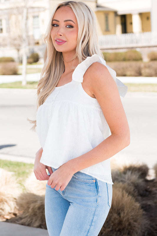 Ruffled Square Neck Wide Strap Tank Shop One Place