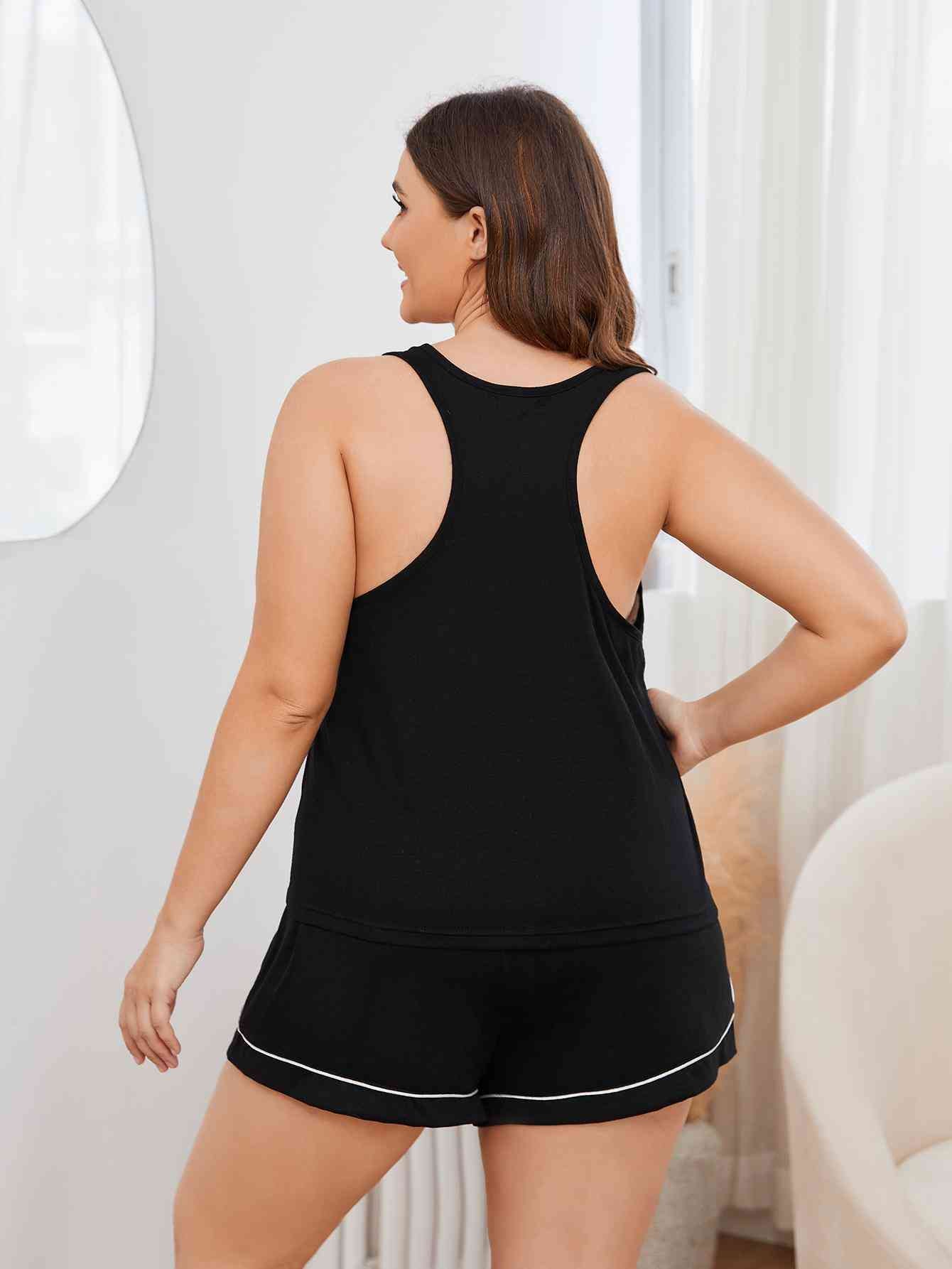 Plus Size Contrast Piping Racerback Tank and Shorts Lounge Set Shop One Place