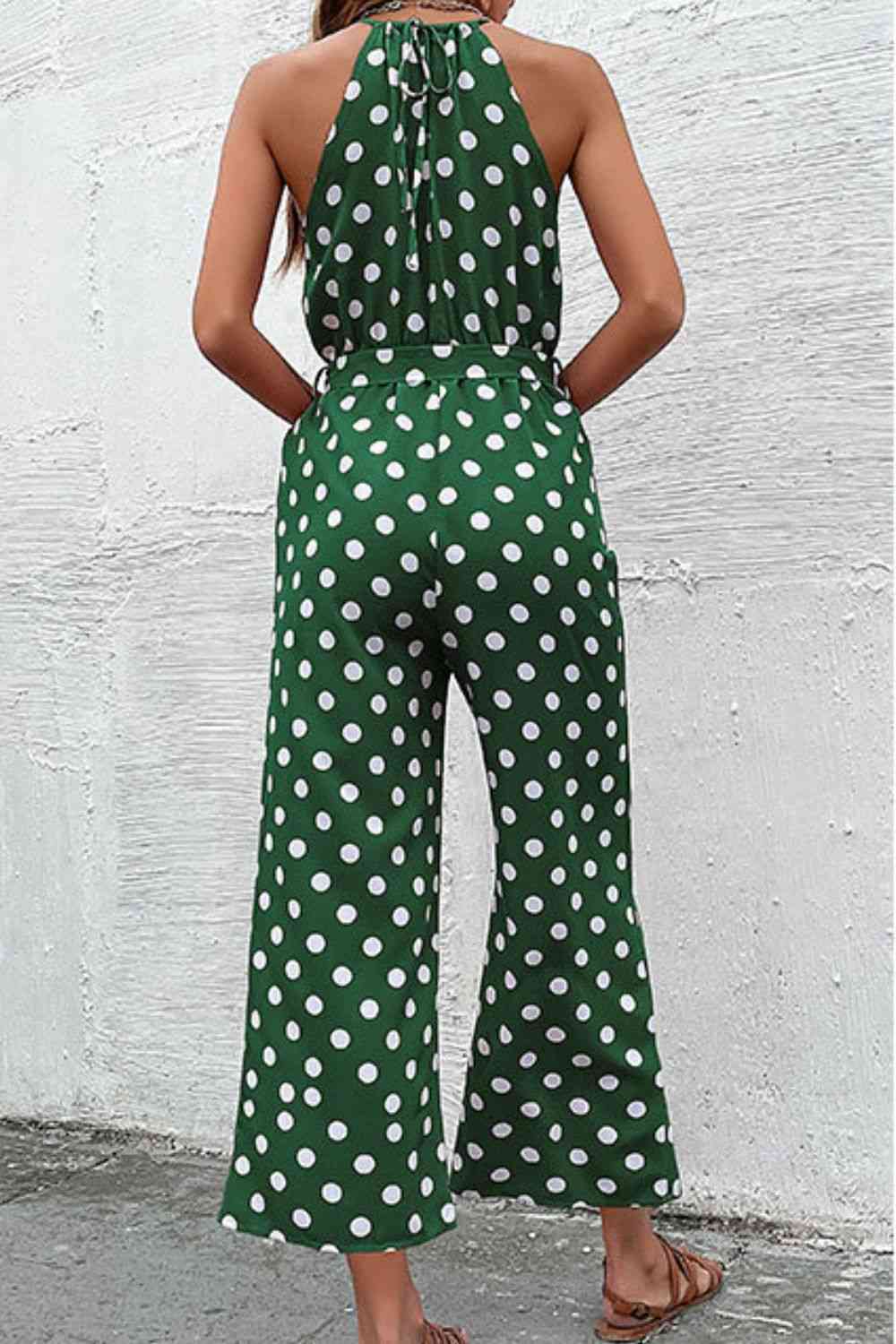 Polka Dot Grecian Wide Leg Jumpsuit Shop One Place