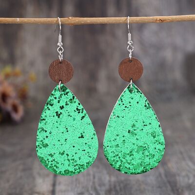 Sequin PU Leather Wooden Dangle Earrings Shop One Place