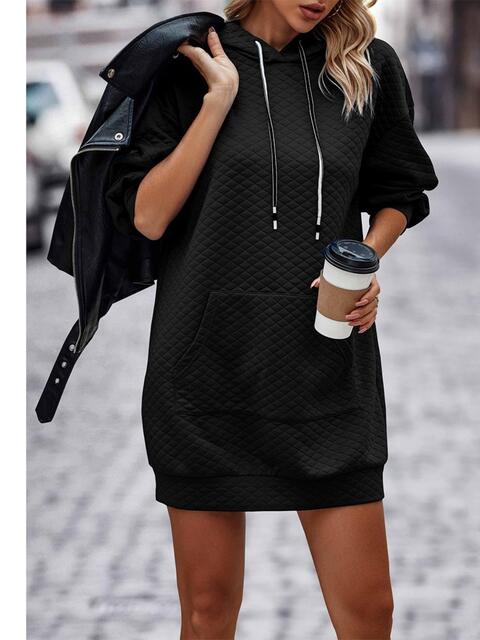 Textured Drawstring Tunic Hoodie Shop One Place