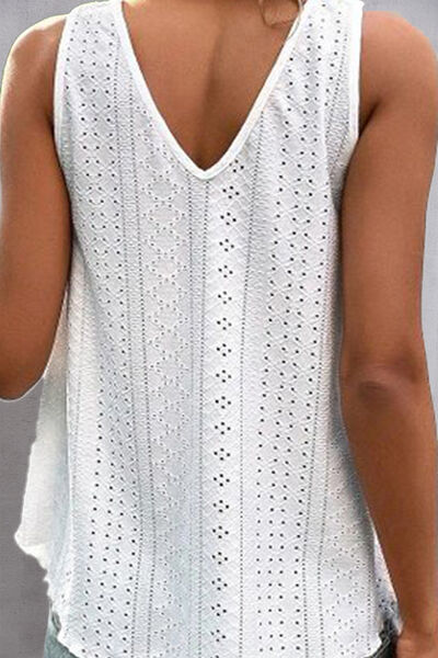Lace Detail Eyelet V-Neck Tank Shop One Place