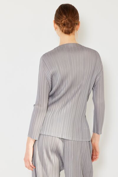 Marina West Swim Pleated Long Sleeve Boatneck Top Shop One Place