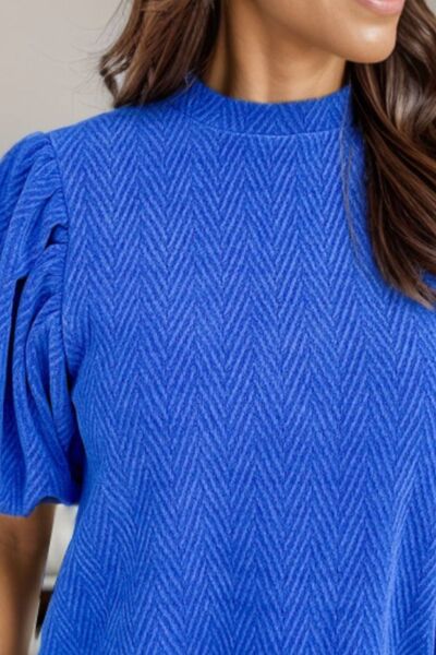 Mock Neck Puff Sleeve Blouse Shop One Place
