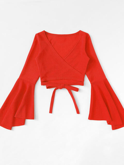 Tied Flare Sleeve Top Shop One Place