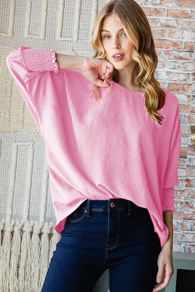 Reborn J Texture Round Neck Smocked Half Sleeve Top Shop One Place