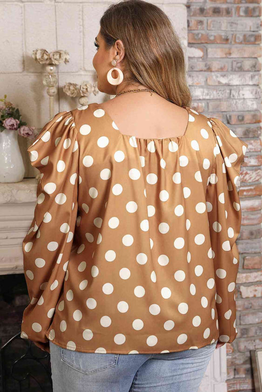 Plus Size Polka Dot Long Sleeve Blouse Shop One Place