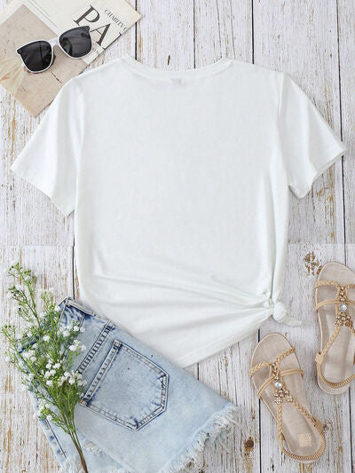 Heart Round Neck Short Sleeve T-Shirt Shop One Place