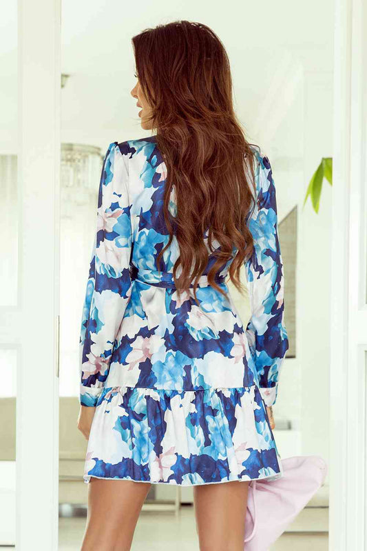 Surplice Neck Long Sleeve Ruffled Dress Shop One Place