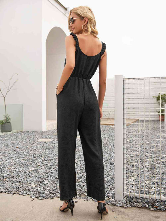 Round Neck Sleeveless Jumpsuit with Pockets Shop One Place