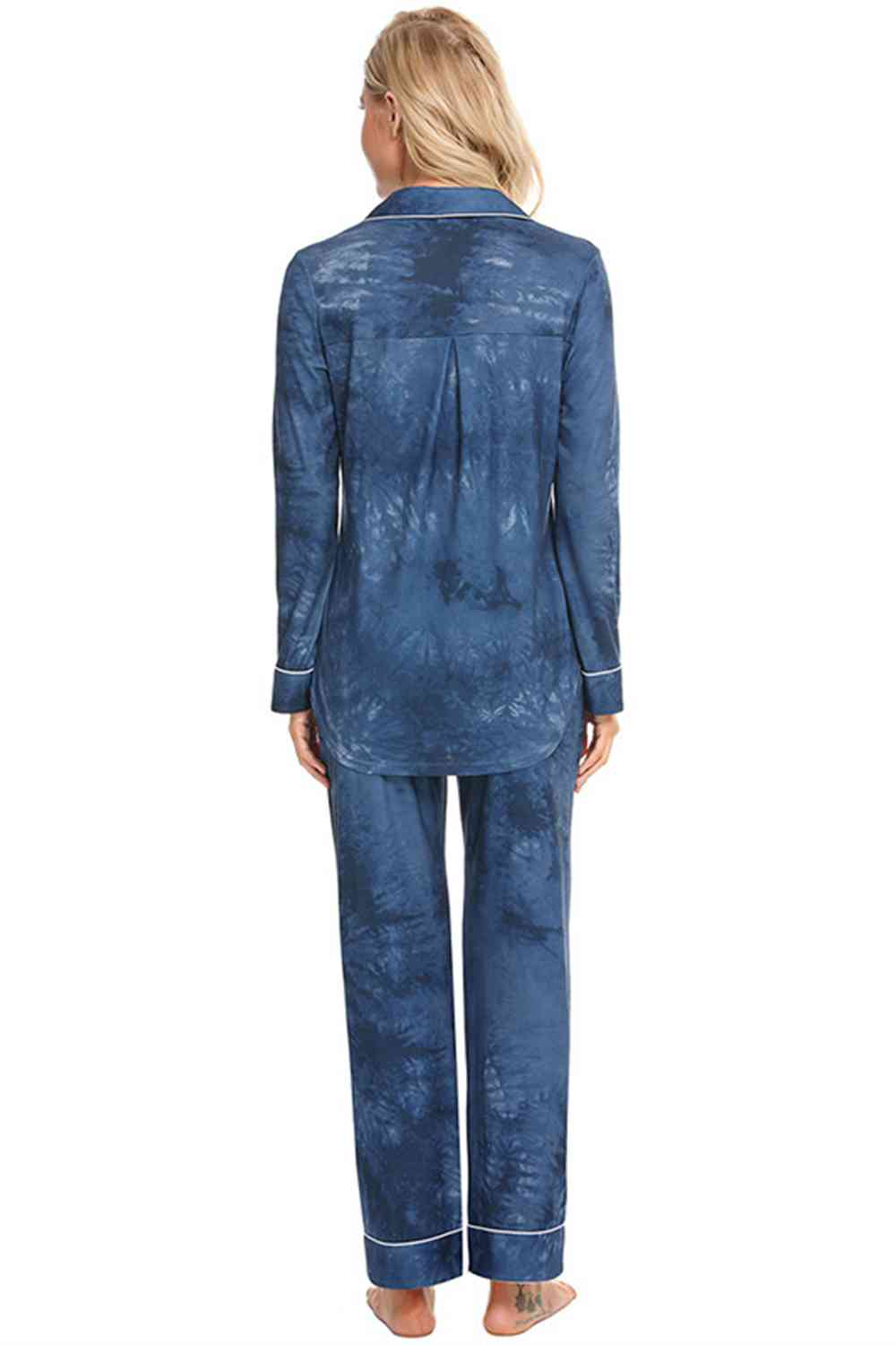 Collared Neck Long Sleeve Loungewear Set with Pockets Shop One Place