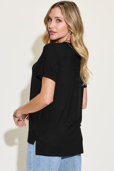 Basic Bae Full Size V-Neck High-Low T-Shirt Shop One Place