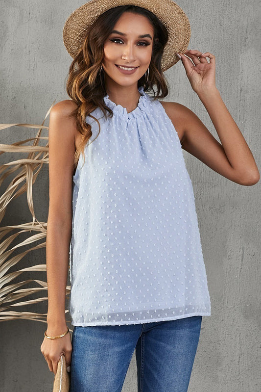 Frill Swiss Dot Round Neck Tank Shop One Place