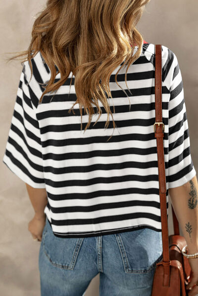 Striped Round Neck Raglan Sleeve T-Shirt Shop One Place