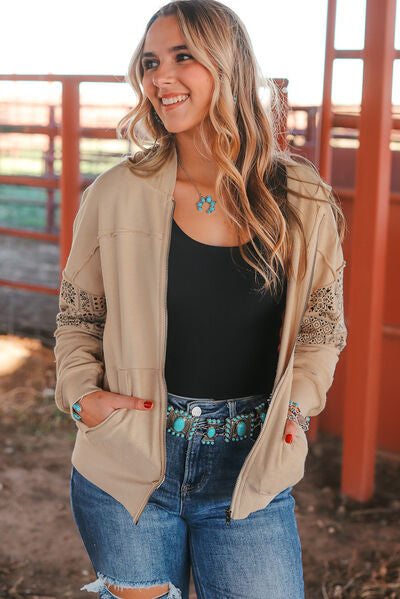 Printed Zip Up Hooded Jacket Shop One Place