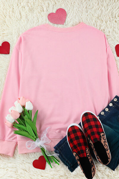 LOVER Round Neck Dropped Shoulder Sweatshirt Shop One Place